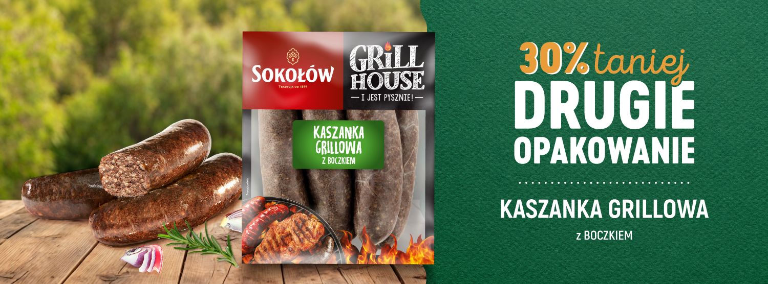 Sokołów Kaszanka Grillowa z boczkiem 600 g - drugie opakowanie 30% taniej przy zakupie 2